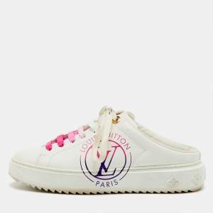 مملوكة مسبقًا Louis Vuitton White Leather Lace Up Mule Sneakers Size 38