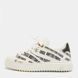 Pre Owned Louis Vuitton White/Black Leather Time Out Sneakers Size 38
