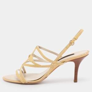 مملوكة مسبقًا Louis Vuitton Yellow Patent Leather Strappy Slingback Sandals Size 36.5