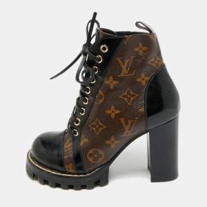 Pre Owned Louis Vuitton Brown/Black Monogram Canvas and Patent Leather Star Trail Ankle Boot Size 36