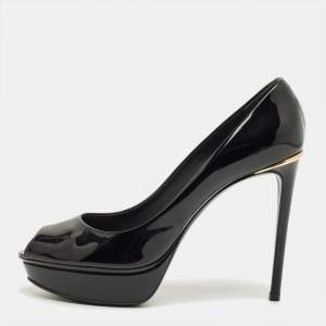Pre Owned Louis Vuitton Black Patent Leather Oh Really! Platform Peep Toe Pumps Size 38.5