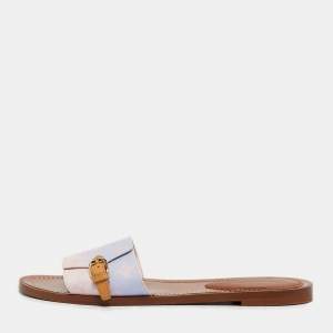 مملوكة مسبقًا صندل سلايد فلات كانفاس زهري/بنفسجي لوك إيت لوي فيتون مقاس 38.5