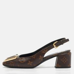 مملوكة مسبقًا حذاء كعب عالي لوي فيتون ماديلين بني كنفاس دامييه حزام خلفي مقاس 36