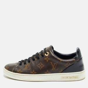 Pre Owned Louis Vuitton Frontrow Size 35 Brown Coated Canvas and Patent Leather Low Top Sneakers