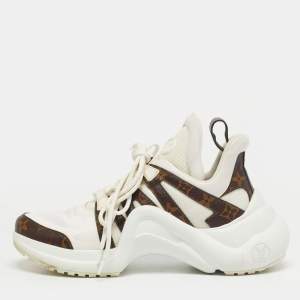 Pre Owned Louis Vuitton Archlight Size 40 White/Brown Leather and Mesh Low Top Sneakers