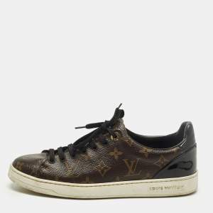 Pre Owned Louis Vuitton Frontrow Size 39 Brown Monogram Coated Canvas and Patent Low Top Sneakers