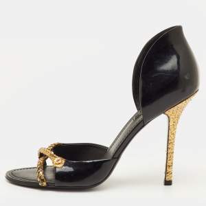 مملوكة مسبقًا Louis Vuitton Size 40 Black/Gold Patent Leather and Snakeskin Open Toe Slide Sandals