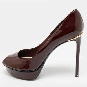 مملوكة مسبقًا Louis Vuitton Oh Really! Size 37.5 Burgundy Patent Leather Platform Pumps
