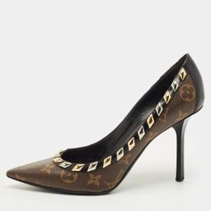 Pre Owned Louis Vuitton Size 39 Brown/Black Monogram Canvas and Leather Eldorado Pumps