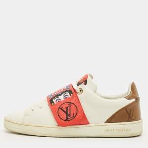 Pre Owned Louis Vuitton Kyoto Size 37 White Leather and Monogram Reverse Canvas Sneakers