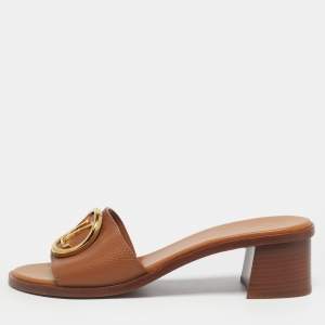 مملوكة مسبقًا Louis Vuitton Lock It Size 39 Brown Leather Block Heel Slide Sandals