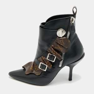 مملوكة مسبقًا Louis Vuitton Janet Size 37.5 Black/Brown Monogram Canvas and Leather Ankle Length Boots
