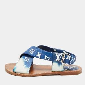 مملوكة مسبقًا Louis Vuitton Size 37.5 Blue Monogram Coated Canvas Slingback 