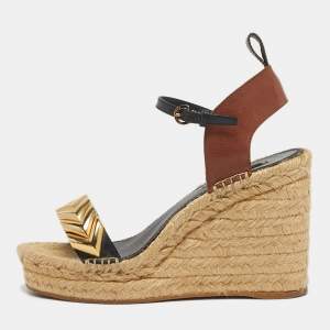 مملوكة مسبقًا Louis Vuitton spring Hill Size 37 Brown/Black Leather Espadrille Wedge Sandals