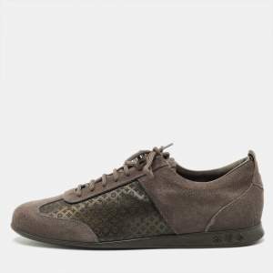 Pre Owned Louis Vuitton Size 38 Brown Metallic Suede and Monogram Fabric Low Top Sneakers