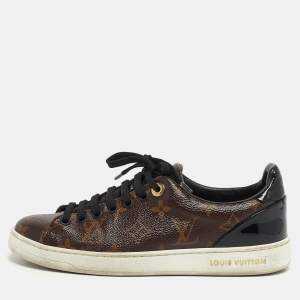 Pre Owned Louis Vuitton Frontrow Size 36 Brown/Black Coated Canvas and Patent Leather Low Top Sneakers