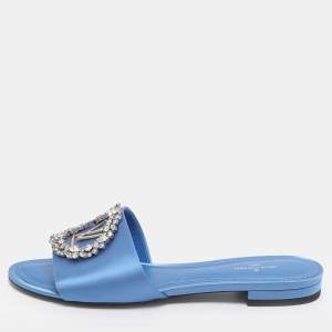 مملوكة مسبقًا Louis Vuitton Madeleine Size 37 Blue Satin Flat Slides 