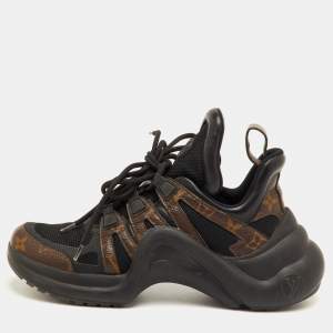 Pre Owned Louis Vuitton Archlight Size 37.5 Black Monogram Canvas and Mesh Lace Up Sneakers