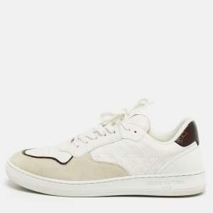 Pre Owned Louis Vuitton Stadium Size 40 White Leather and Suede Lace Up Sneakers