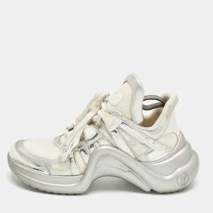 Pre Owned Louis Vuitton Archlight Size 40 White Foil Leather, Leather and Mesh High Top Sneakers