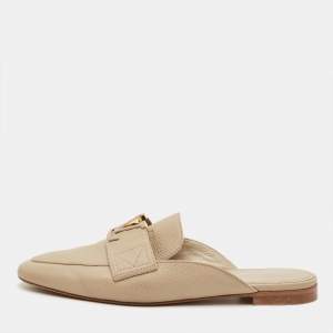Pre Owned Louis Vuitton LV Mare Size 38.5 Beige Leather Mules