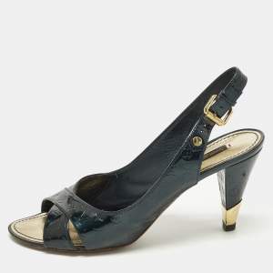مملوكة مسبقًا Louis Vuitton Vernis Size 39 Dark Green Monogram Patent Leather Slingback Pumps