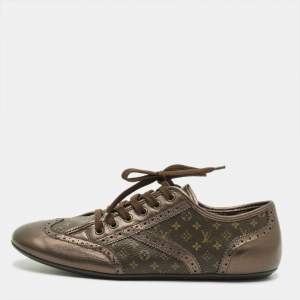 Pre Owned Louis Vuitton Size 40 Brown/Bronze Monogram Canvas and Leather Low Top Sneakers
