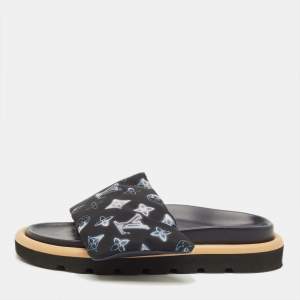 Pre Owned Louis Vuitton Pool Pillow Size 38 Navy Blue Monogram Neoprene Flat Slide