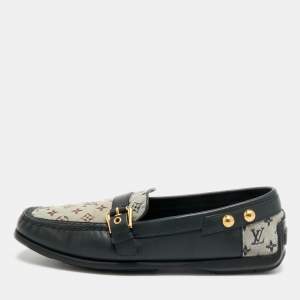 مملوكة مسبقًا Louis Vuitton Size 40 Black/Beige Monogram Canvas and Leather Buckle Loafers