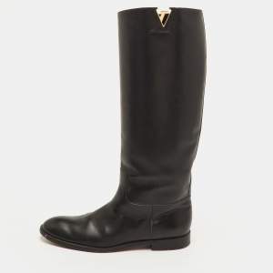 Pre Owned Louis Vuitton Heritage Size 40.5 Black Leather Knee Length Boots