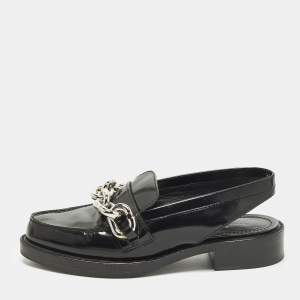 Pre Owned Louis Vuitton Chain Size 36.5 Black Patent Leather Slingback Loafers