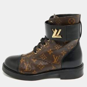 Pre Owned Louis Vuitton Wonderland Ranger Size 39.5 Brown/Black Monogram Canvas and Leather Combat Boots