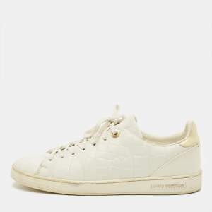 Pre Owned Louis Vuitton Frontrow Size 40 White Croc Embossed Leather Lace Up Sneakers