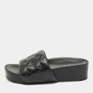مملوكة مسبقًا Louis Vuitton Size 37 Black Monogram Leather Jumbo Platform Sandals