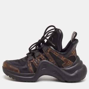 Pre Owned Louis Vuitton Archlight Size 37.5 Monogram Canvas and Mesh Lace Up Sneakers