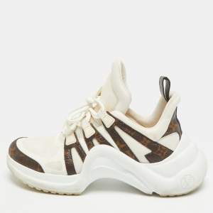 Pre Owned Louis Vuitton Archlight Size 41 White Mesh and Monogram Canvas Lace Up Sneakers