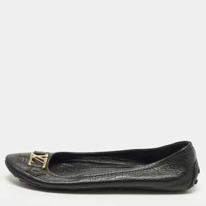 Pre Owned Louis Vuitton Oxford Size 38.5 Black Leather Ballet Flats