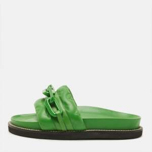 Pre Owned Louis Vuitton Sunset Size 40 Green Leather Flat Sandals