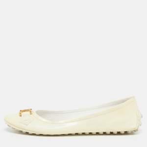 Pre Owned Louis Vuitton Oxford Size 37.5 Cream Patent Leather Ballet Flats