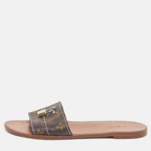 مملوكة مسبقًا Louis Vuitton Lock It Size 39 Brown Monogram Coated Canvas Flat Slides
