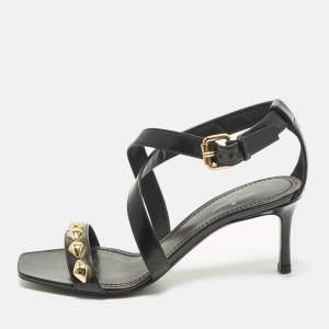 Pre Owned Louis Vuitton Unchain Size 36 Black Leather Ankle Strap Sandals