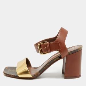 Pre Owned صندل لوي فيتون بلوم جلد بني/ذهبي بحزام للكاحل مقاس 36