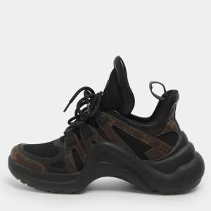 Pre Owned Louis Vuitton Archlight Size 38.5 Black Mesh and Monogram Canvas Sneakers 