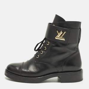 Pre Owned Louis Vuitton Wonderland Ranger Size 38.5 Black Leather Combat Boots