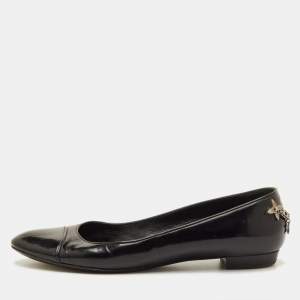 Pre Owned Louis Vuitton Mayfair Embellished Size 38 Black Matte Leather Ballet Flats