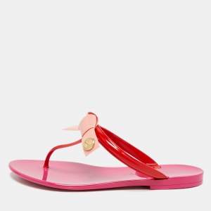 Pre Owned Louis Vuitton Seastar Size 37 Red/Pink Rubber Thong Flat Slide