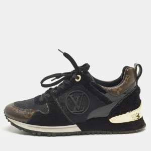 Pre Owned Louis Vuitton Run Away Size 37 Black/Brown Monogram Canvas and Suede Lace Up Sneakers