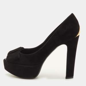 مملوكة مسبقًا Louis Vuitton Size 36 Black Suede Peep Toe Platform Pumps