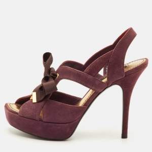 Pre Owned صندل بلاتفورم لوي فيتون سويد أرجواني داكن مقاس 35.5