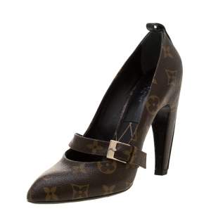 مملوكة مسبقًا حذاء كعب عالي لوي فيتون سير مقدمة مدببة كانفاس مونوغرامية مقاس 35.5